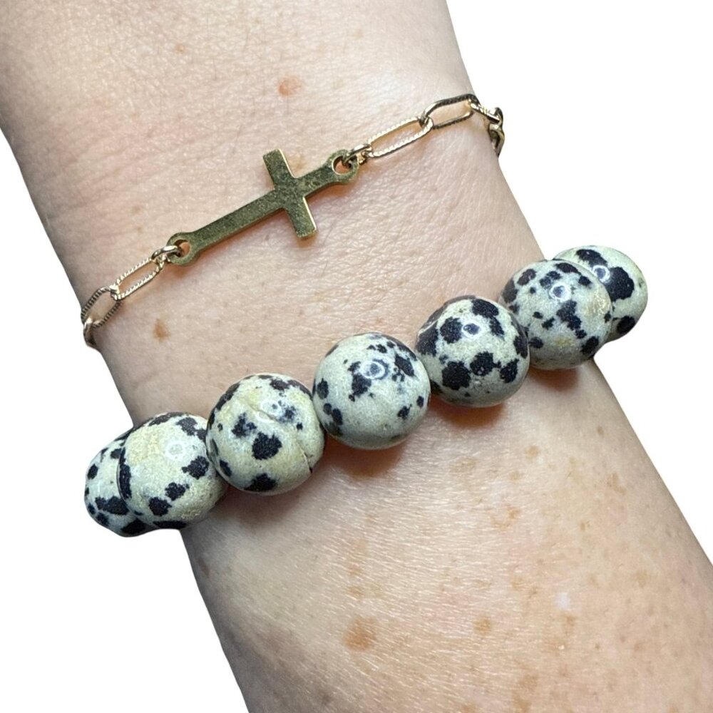 Dalmatian Jasper spotted gemstone bracelet gemstone fashion  jewelry 10MM NEW